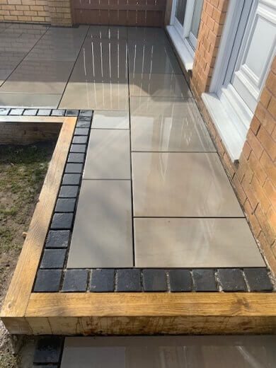 1 stone patio with block edging